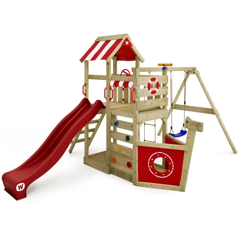 Wickey Parco giochi in legno SeaFlyer Giochi da giardino con altalena e scivolo Casetta da gioco per l'arrampicata con sabbiera e scala di risalita