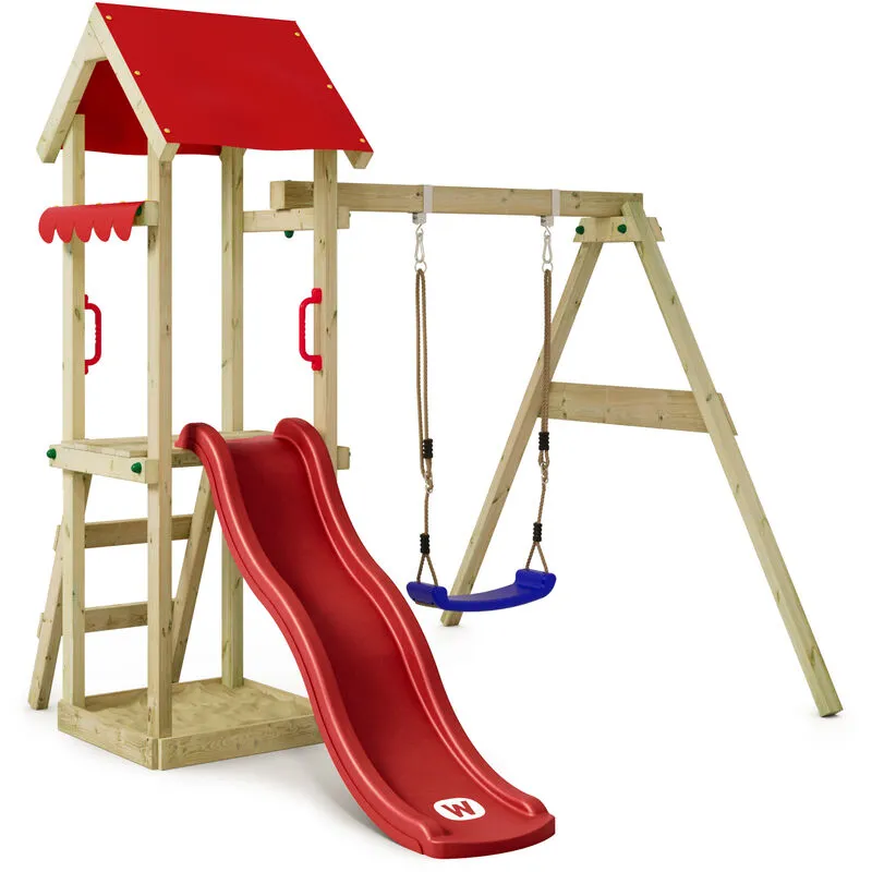 Wickey - Parco giochi in legno TinyWave Giochi da giardino con altalena e scivolo Torre d'arrampicata da esterno con sabbiera e scala di risalita per