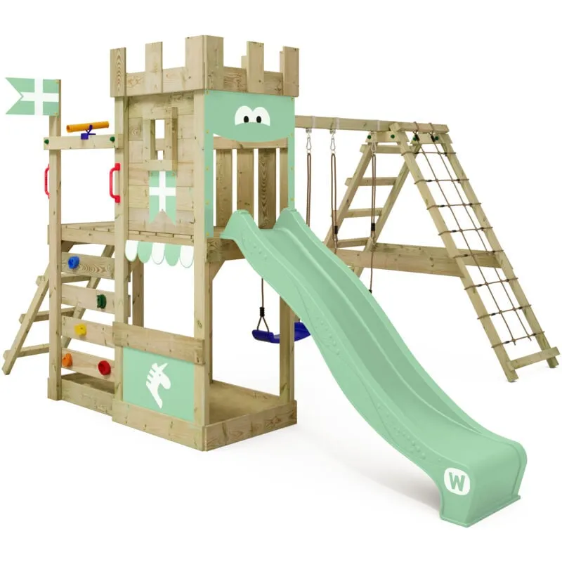 Wickey - Parco giochi in legno DragonFlyer Giochi da giardino con altalena e scivolo Torre d'arrampicata da esterno con sabbiera e scala di risalita