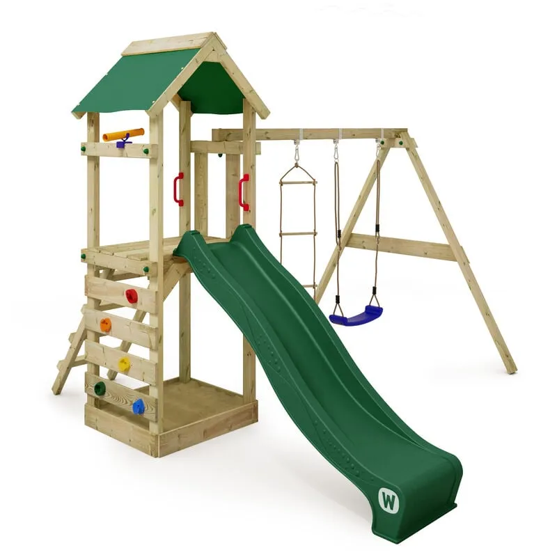 Wickey - Parco giochi in legno FreeFlyer Giochi da giardino con altalena e scivolo Torre d'arrampicata da esterno con sabbiera e scala di risalita