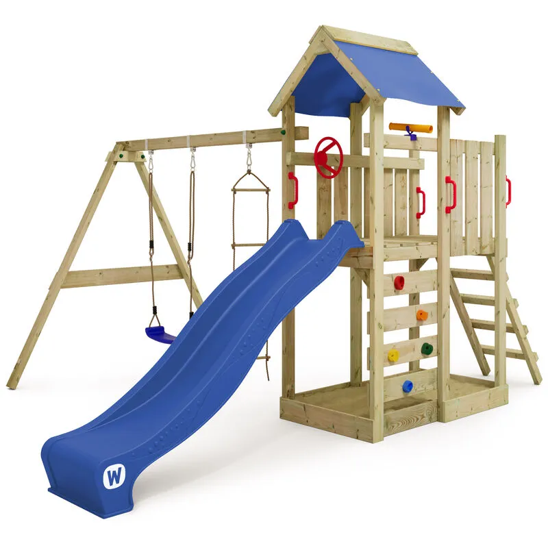 Wickey - Parco giochi in legno MultiFlyer Giochi da giardino con altalena e scivolo Torre d'arrampicata da esterno con sabbiera e scala di risalita