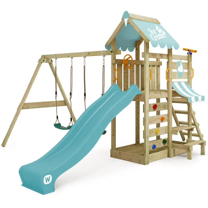 Wickey - Parco giochi in legno VanillaFlyer Giochi da giardino con altalena e scivolo Torre d'arrampicata da esterno con sabbiera e scala di risalita