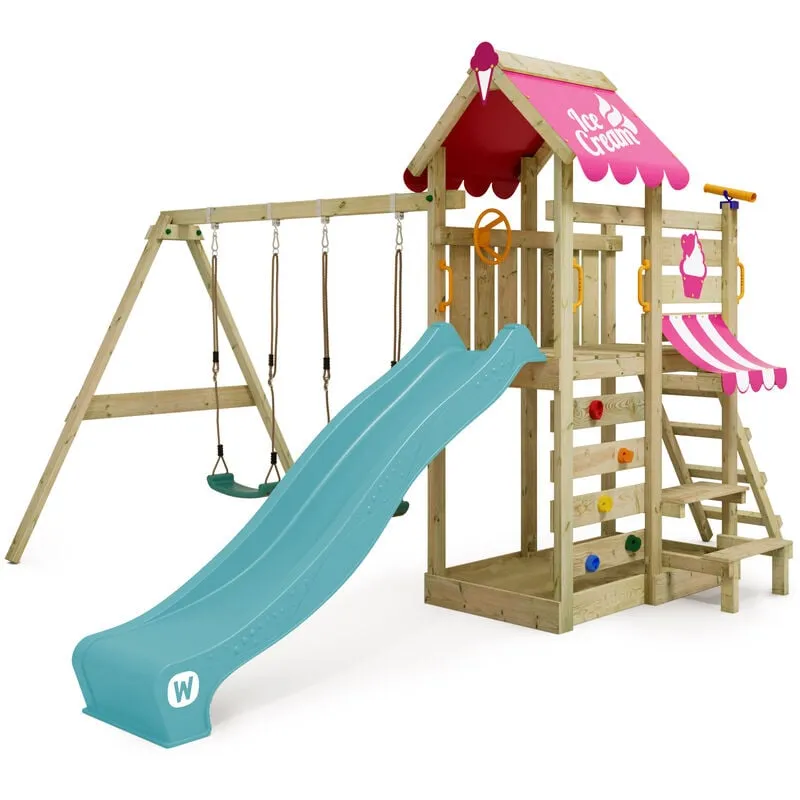 Wickey - Parco giochi in legno VanillaFlyer Giochi da giardino con altalena e scivolo Torre d'arrampicata da esterno con sabbiera e scala di risalita