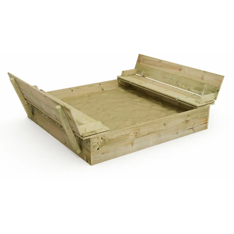 Sabbiera in legno Flippey con panchina e coperchio integrato, Legno Impregnato, Sabbiera per Bambini in Legno - Wickey