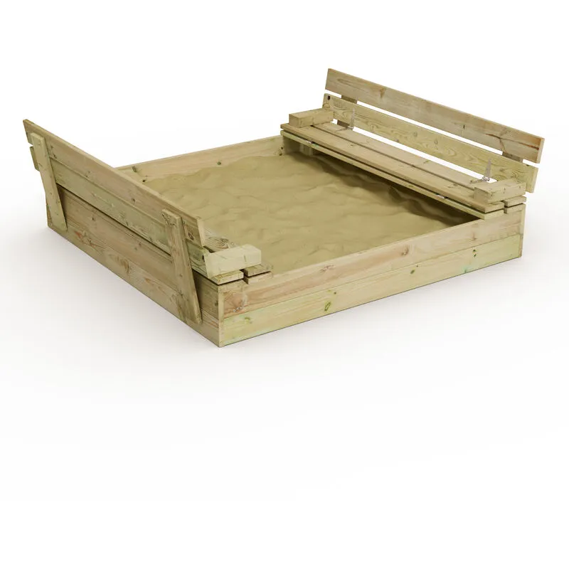 Sabbiera in legno Flip con panchina e coperchio integrato, Legno Impregnato, Sabbiera per Bambini in Legno - Wickey