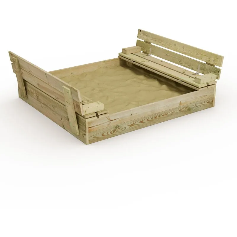 Sabbiera in legno Flip con panchina e coperchio integrato, Legno Impregnato, Sabbiera per Bambini in Legno - Wickey