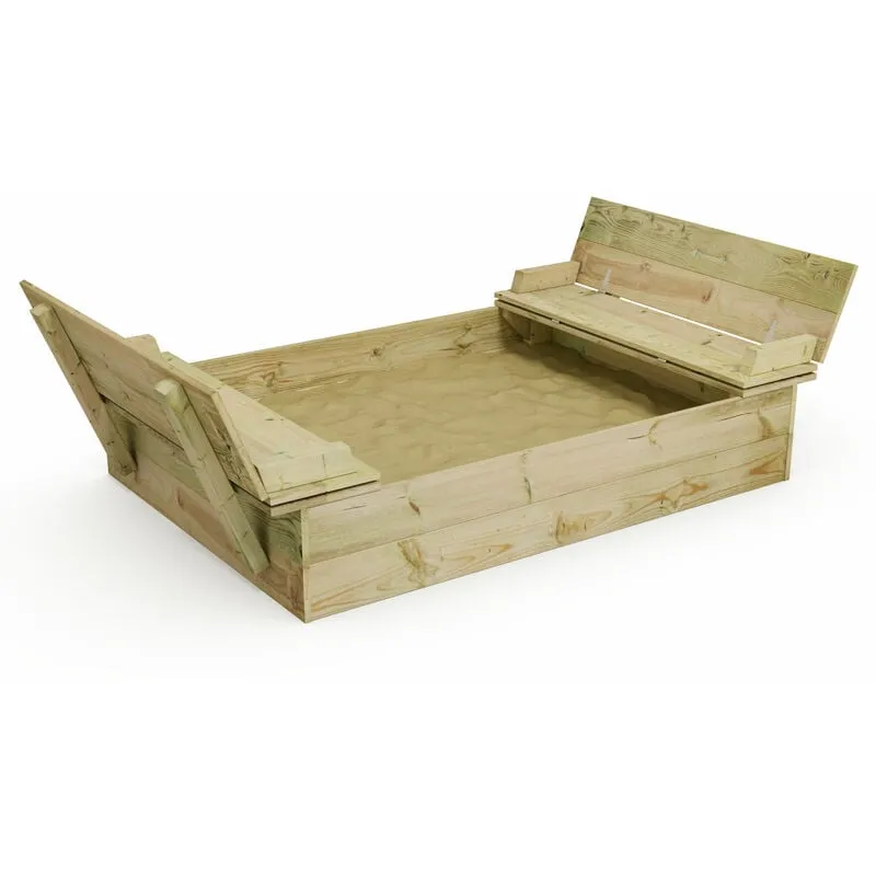 Sabbiera in legno Flippey con panchina e coperchio integrato, Legno Impregnato, Sabbiera per Bambini in Legno - Wickey