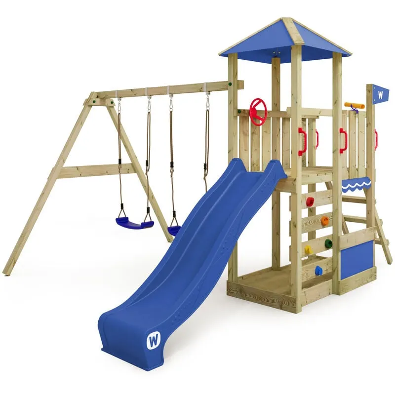 Wickey - Parco giochi in legno Smart Savana Giochi da giardino con altalena e scivolo Casetta da gioco per l'arrampicata con sabbiera e scala di