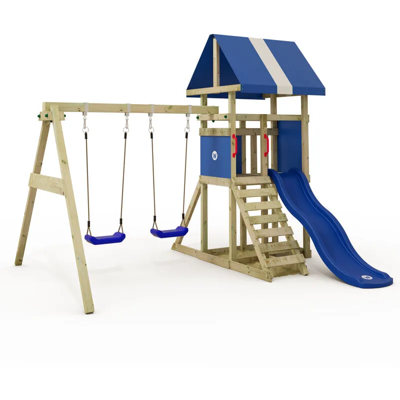 Torre da gioco DinkyHouse con altalena e scivolo, casetta sull'albero con sandbox, scala da arrampicata e accessori per giochi � blu - blu - Wickey