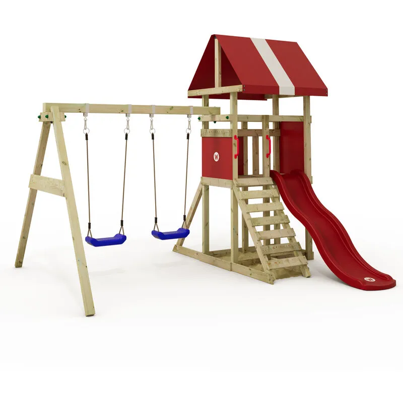 Torre da gioco DinkyHouse con altalena e scivolo, casetta sull'albero con sandbox, scala da arrampicata e accessori per giochi � rosso - rosso