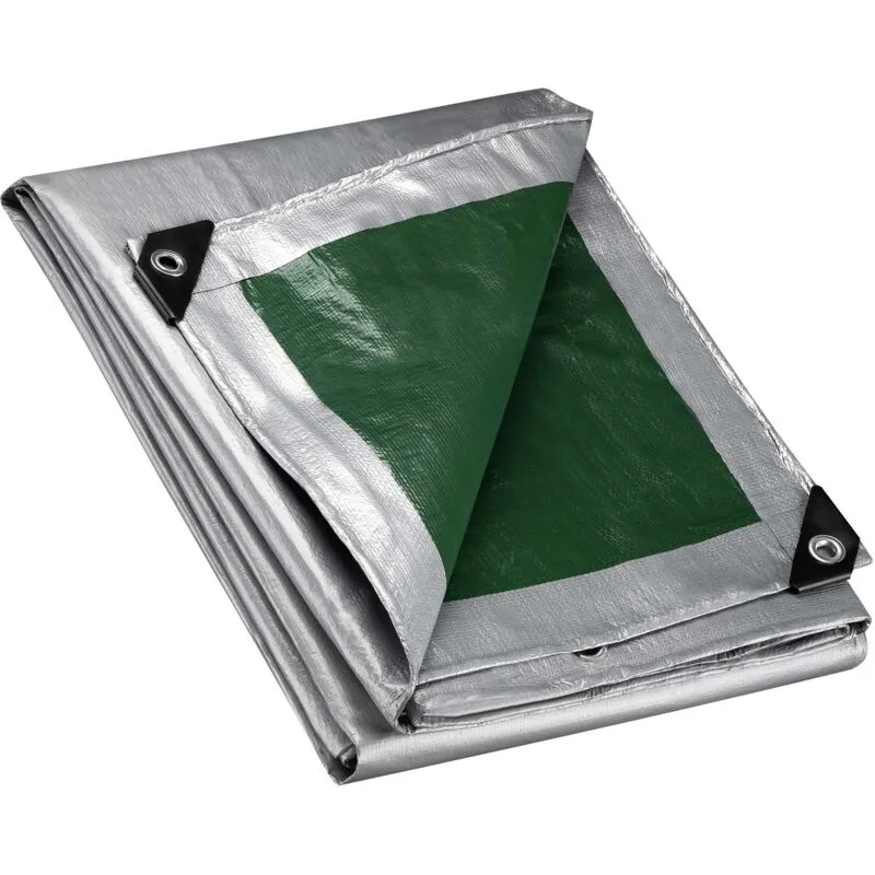 Wiltec - Telone occhiellato verde 4 x 5 m resistente alle intemperie e a raggi uv, impermeabile, robusto telo di protezione in polietilene 120 g/m²