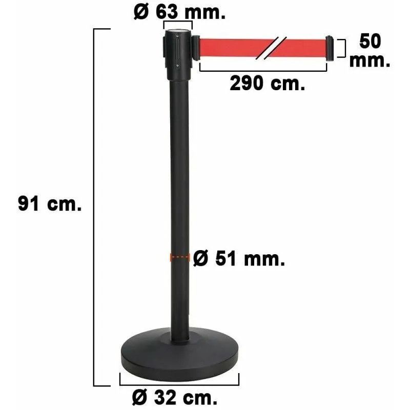 Nastro Separatore Post Estensibile 3 Metri. ØBase 32 cm. Ø tubo 5,1 cm. Altezza 91 cm.