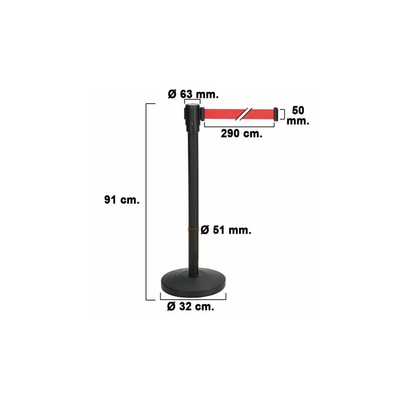 Wolfpack - Separatore post nastro estensibile 3 metri. ø base 32 cm. ø tubo 5,1 cm. altezza 91 cm.