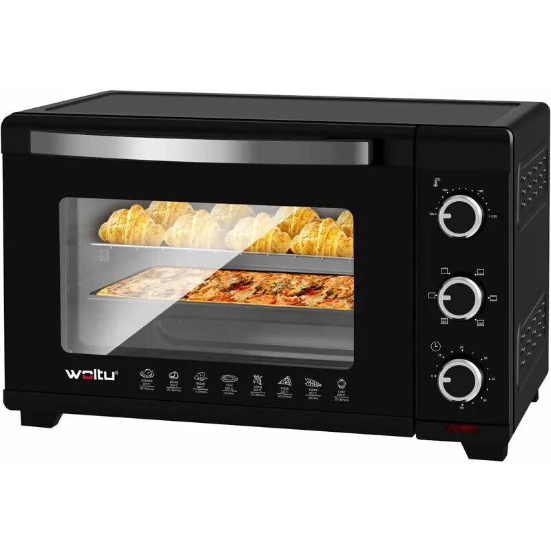 32 litri. tostapane da 1600 watt Forno Per Pizza Vassoio raccoglibriciole rimovibile con timer Mini forno per pizza toast tacchino hot dog nero