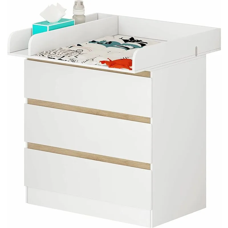 Fasciatoio Baby con 3 Cassettoni Cassettiera in Legno per Cameretta Interni Bianco Unisex - Woltu