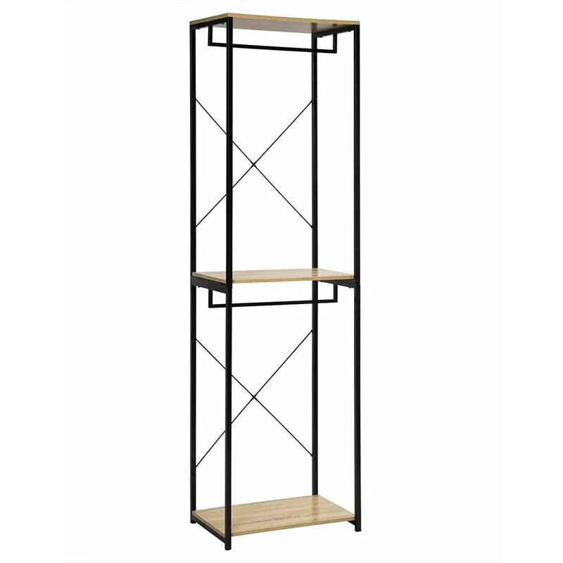 Stand Appendiabiti in Legno Attaccapanni Guardaroba per Cameretta Scaffale Rovere Chiaro+nero - Woltu