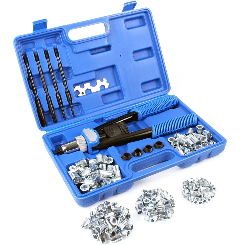 Set pinza rivettatrice con 5 punte e 150 dadi a rivetto M5/M6/M8/M10/M12 30 pz. ciascuno - Xpotool