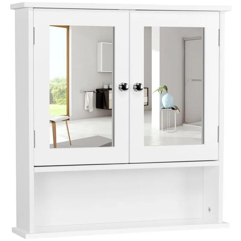 Armadietto Mobiletto Pensile da Bgano a Parete con Specchio Mobile Bagno Salvaspazio Sospeso con 2 Ante 56 × 13 × 58 cm Bianco - Yaheetech