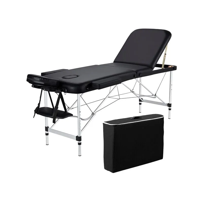 Lettino da Massaggio 3 Zone Pieghevole Portatile Alluminio Fisioterapia Altezza Regolabile con Borsa da Trasporto Nero - Yaheetech