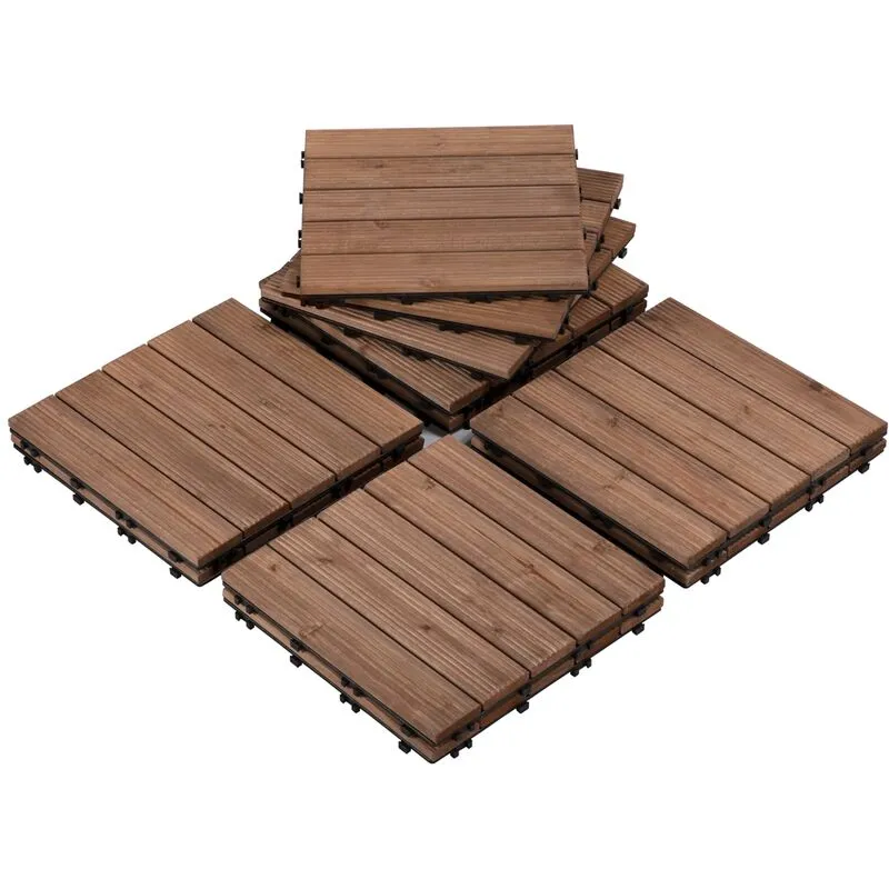 Piastrelle Esterno 30x30 cm 11 Pezzi Legno Pavimento Giardino ad Incastro 1 m² per Balcone Terrazza Marrone Scuro - Yaheetech