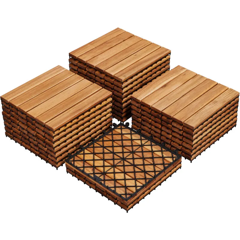 Yaheetech - Piastrelle per Esterno 30 x 30 cm per Pavimento da Giardino in Legno di Acacia Impermeabili per Patio Terrazza Balcone Piscina Facili da