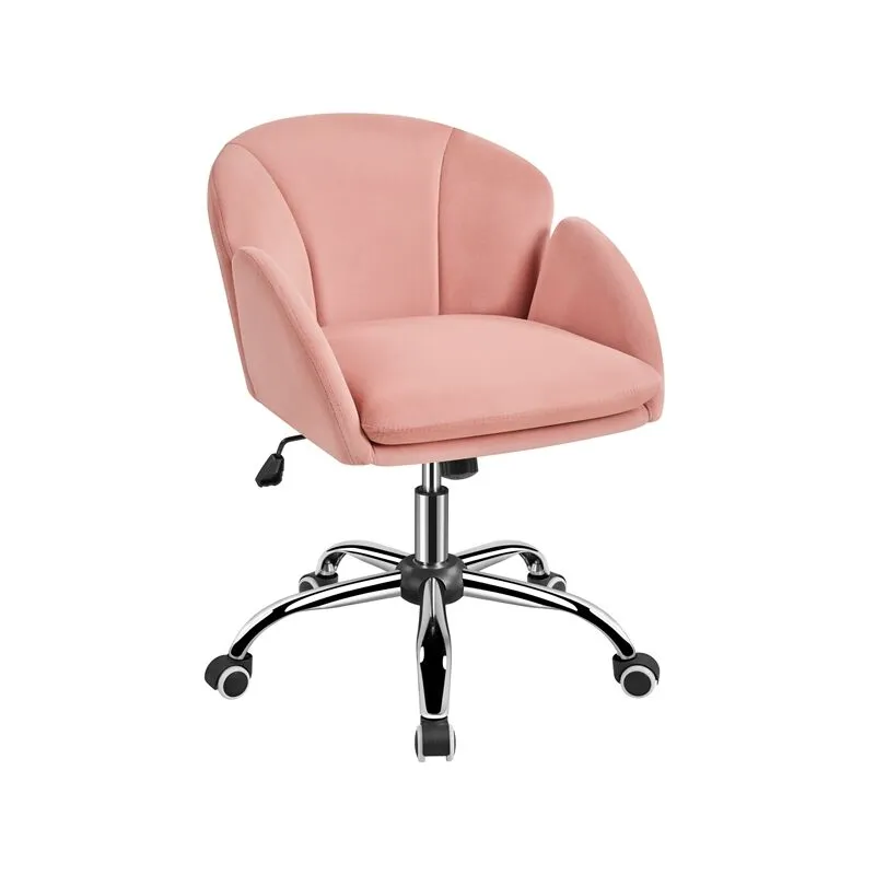 Yaheetech - Sedia Poltroncina per Ufficio Ergonomica in Velluto Imbottita Altezza Regolabile Girevole Portata 136 kg Rosa Chiaro