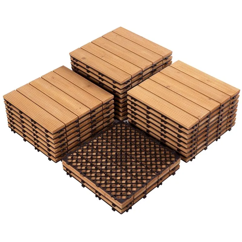 Yaheetech Set 27 Pezzi Piastrelle in Legno 30 x 30 cm Pavimento ad Incastro Esterno Interno per Terrazza Balcone Giardino Patio Chiaro Marrone