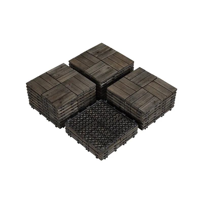 Set 27 Pezzi Piastrelle in Legno Pavimento Esterno Interno Sistema ad Incastro per Terrazza Balcone Giardino Patio 30 x 30 cm Nero - Yaheetech