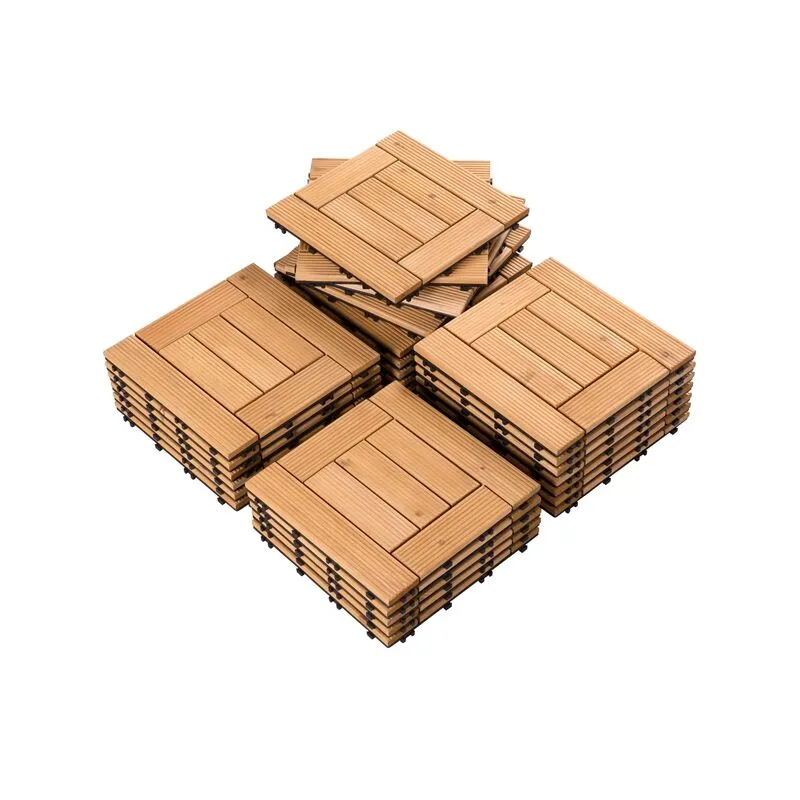 Set da 27 Pezzi Piastrelle in Legno da Pavimento 30 x 30 cm Estreno Interno Sistema ad Incastro per Terrazza Balcone Giardino Patio Chiaro Marrone