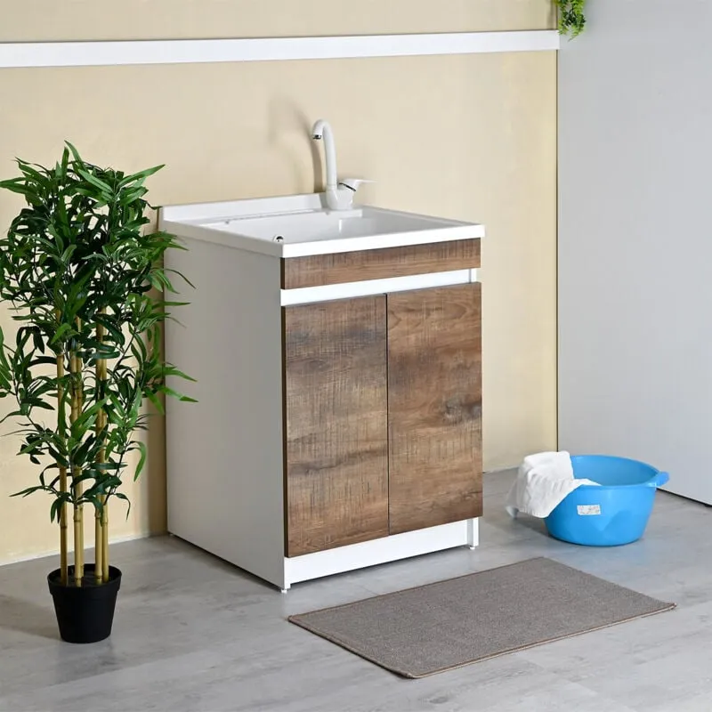 Mobile lavatoio 60x60 con vasca in plastica Resina pp zara noce