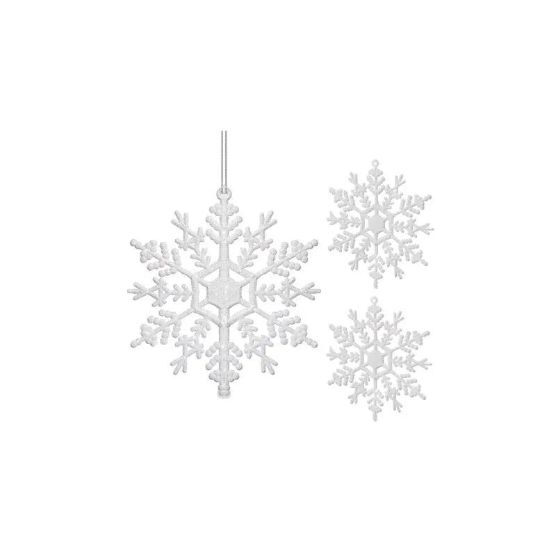 Springos - Ganci per l'albero di Natale, fiocchi di neve bianchi, 12 cm, confezione da 3 pezzi.