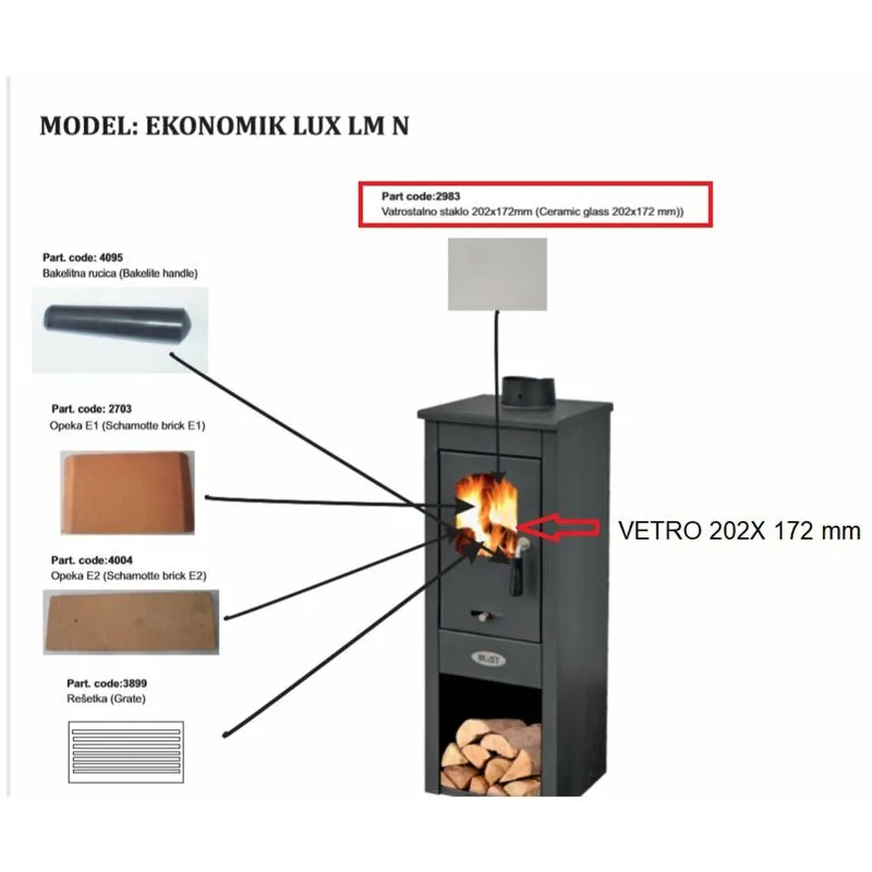 Zz-vetro x stufa a legna mod. lux