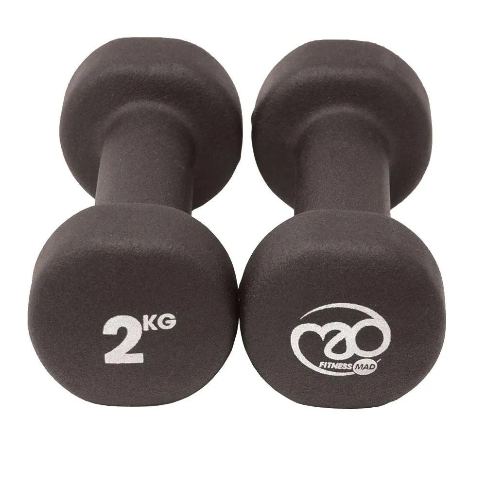  Black Neoprene Dumbells (Pair 2kg), Black