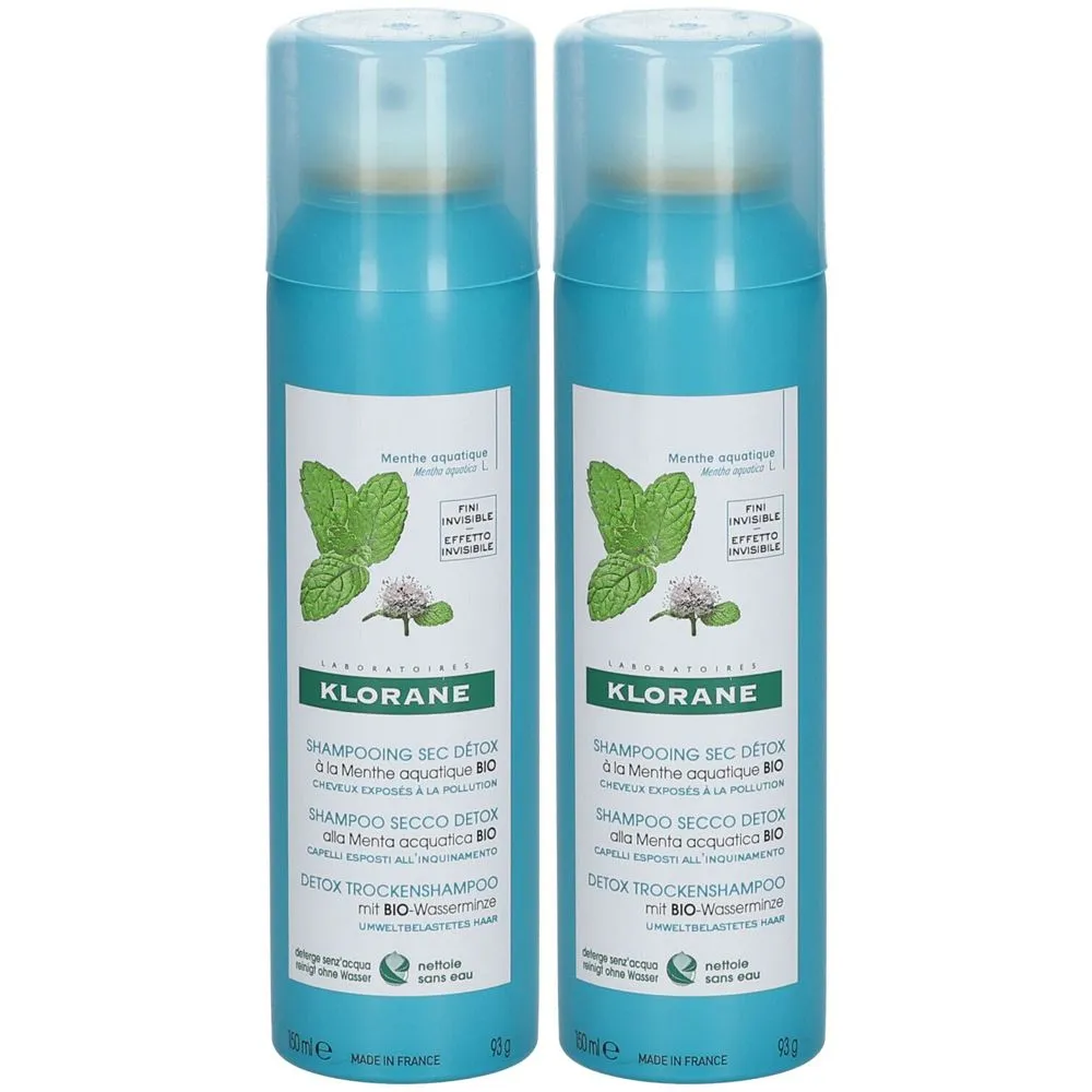 KLORANE Shampoo Secco alla Menta Acquatica Anti-inquinamento e Detox Set da 2