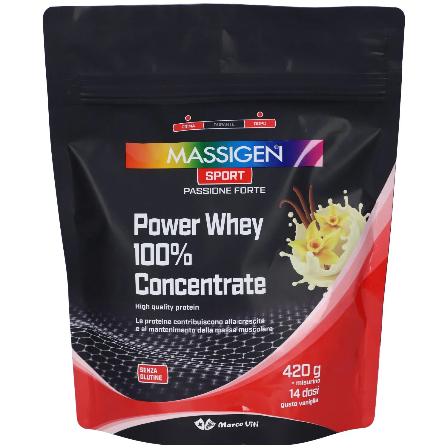 MASSIGEN Sport Power Whey 100% Concentrate Gusto Vaniglia