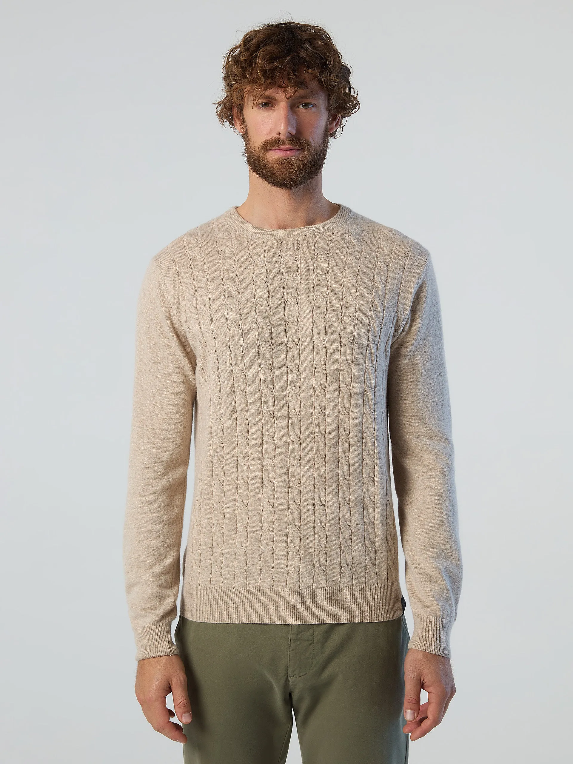  - Crew neck cable knitwearLight stoneL