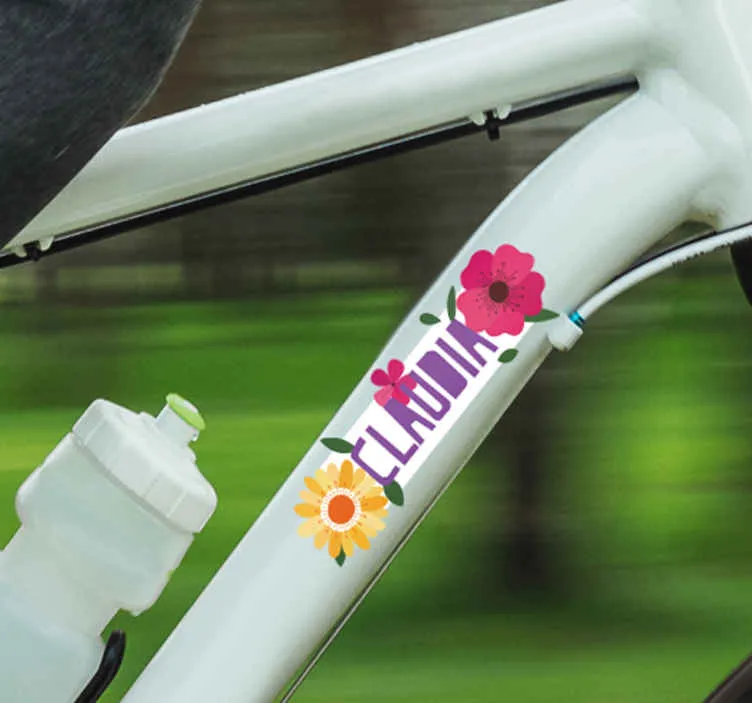 Adesivo bici floreale con nome personalizzabile