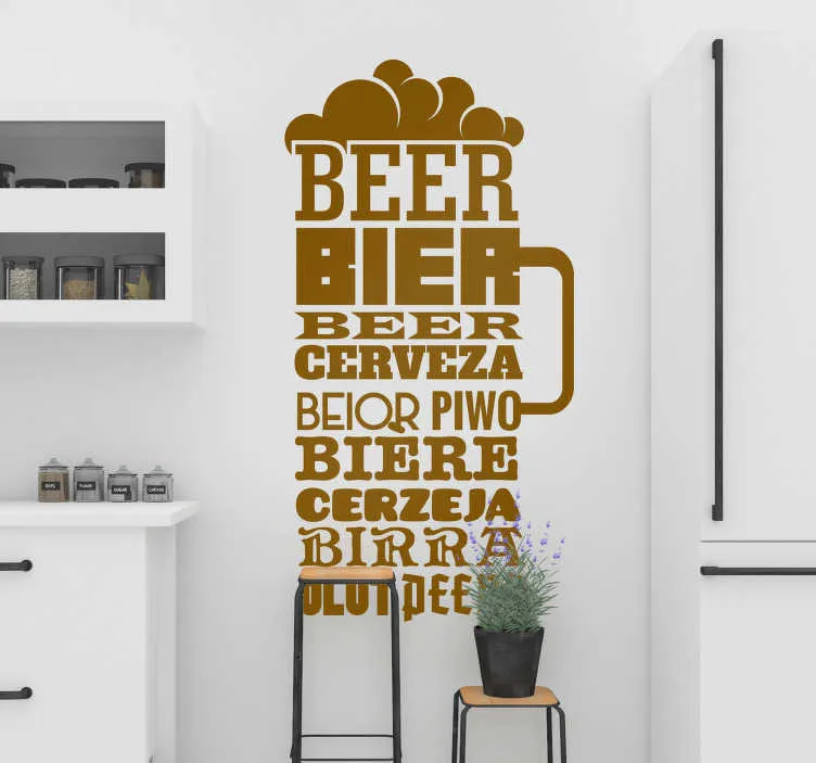 Adesivo murale cucina birra in tutte le lingue