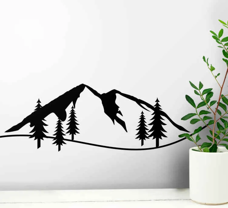 Wall sticker natura Semplice silhouette di montagna con alberi