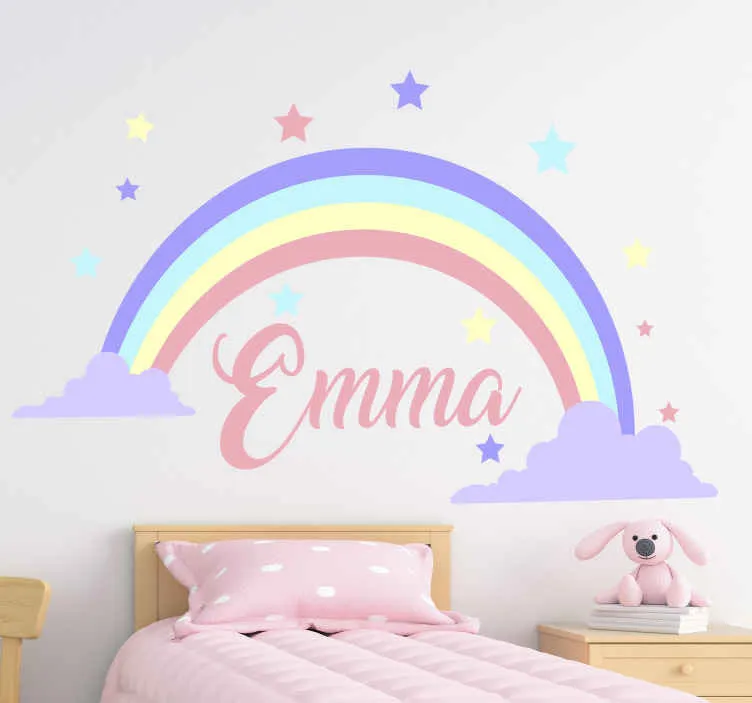 Sticker camera da letto arcobaleno con nome