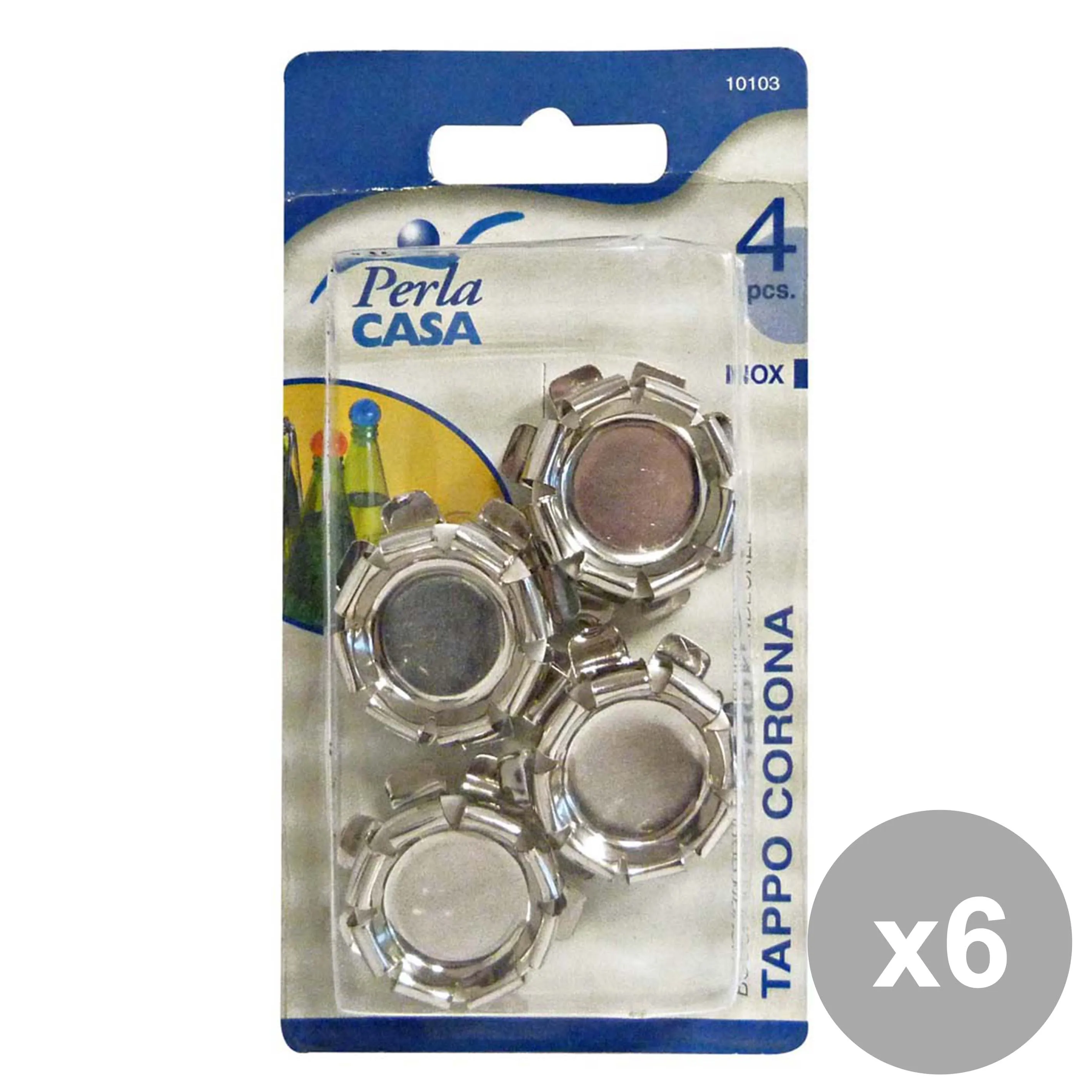 "Set 6 Tappo Corona Inox Pezzi 4 10103 Accessori per la casa"