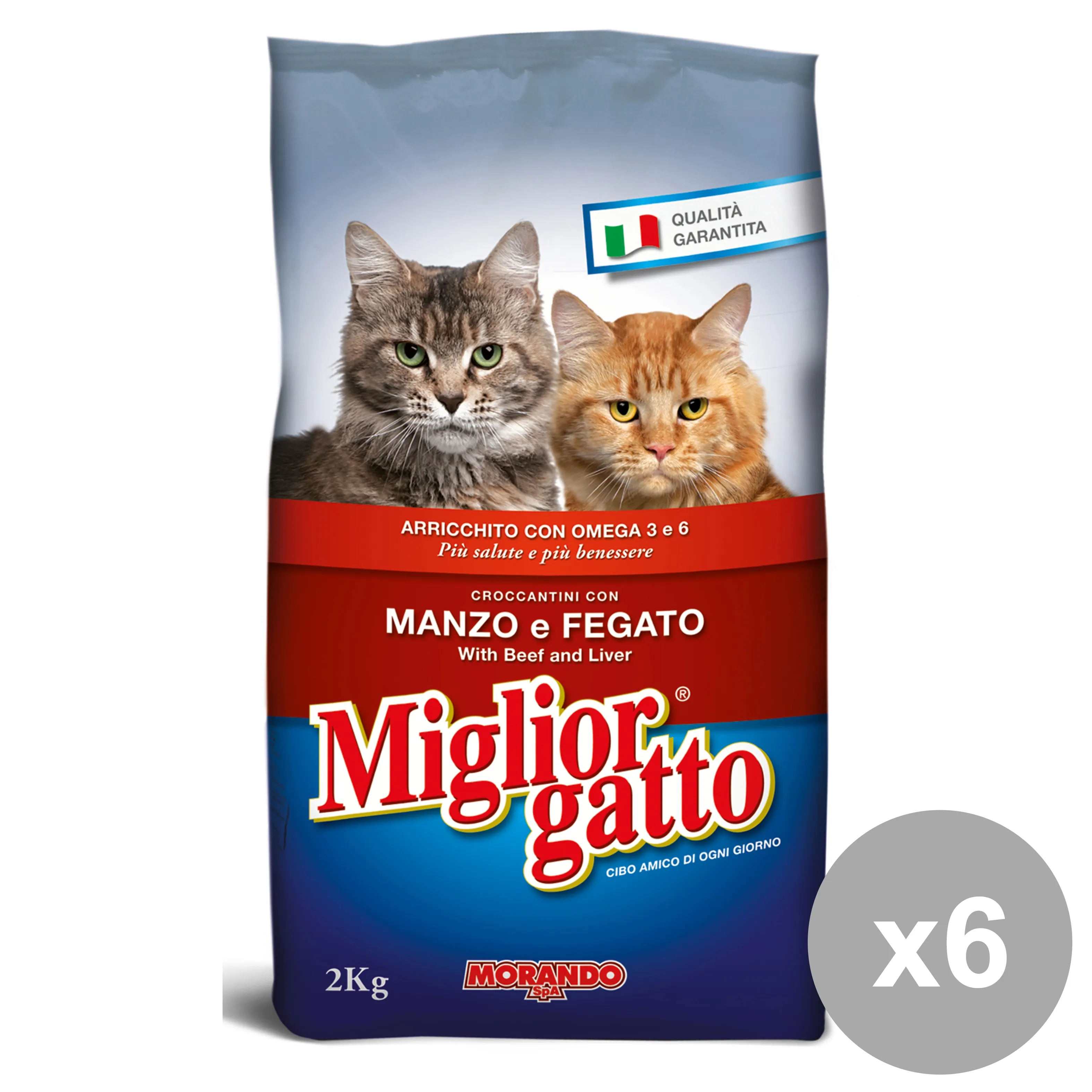 "MIGLIOR GATTO Set 6 2 Kg.Secco Manzo-Fegato Cibo Per Gatti"