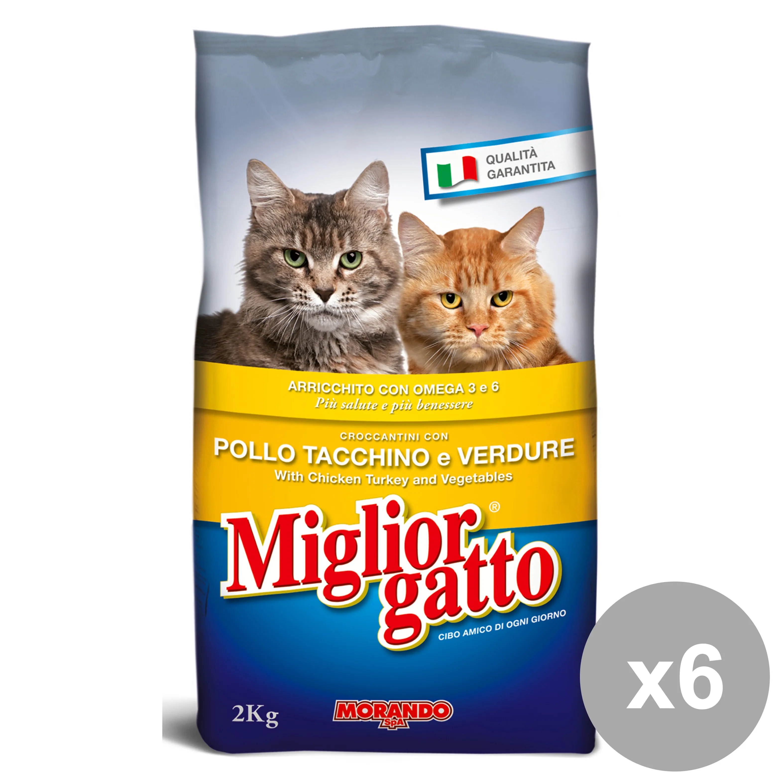 "MIGLIOR GATTO Set 6 2 Kg.Secco Pollo-Tacchino -Verdure Cibo Per Gatti"