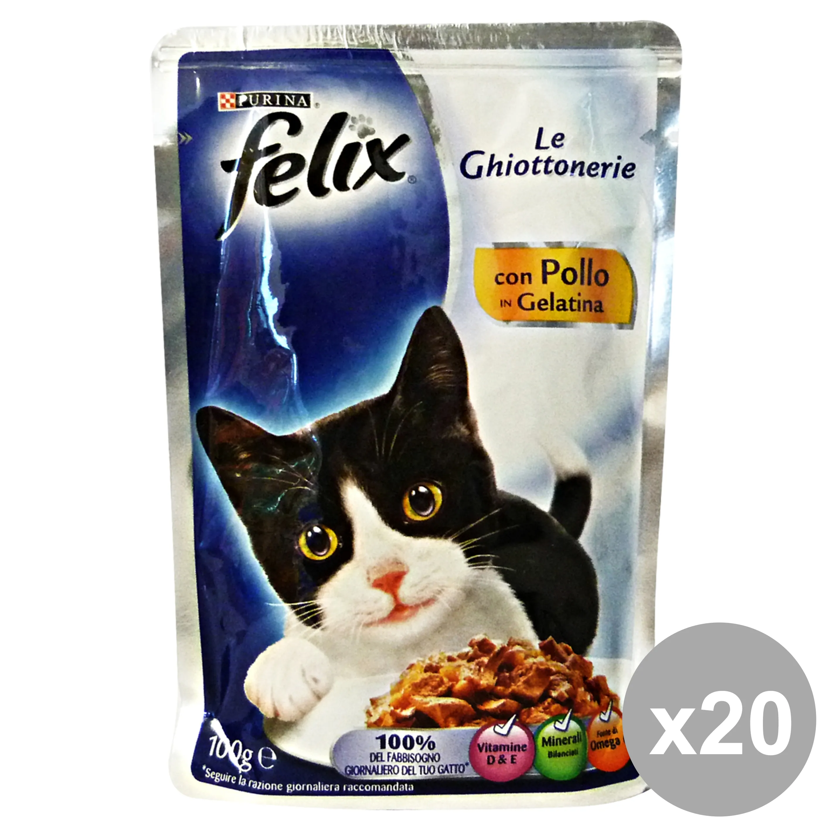 "Set 20 FELIX Le Ghiottonerie Pollo 100 Gr. Bustina Cibo per gatti"