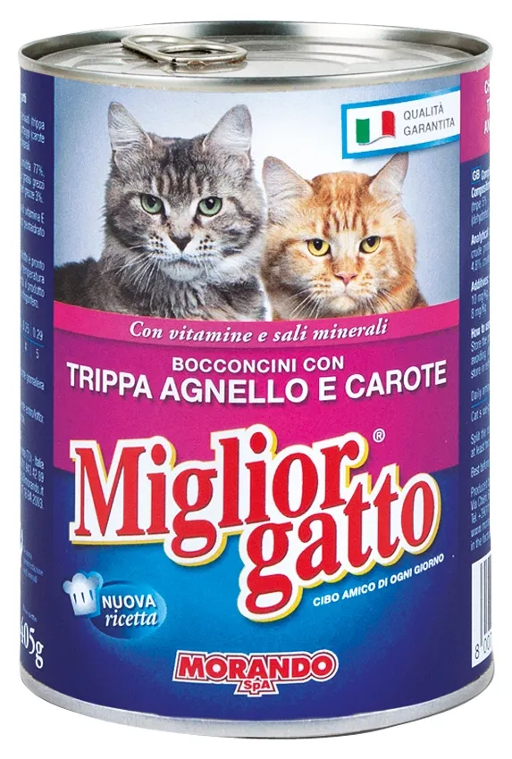 "MIGLIOR GATTO 405 Gr. Umido Bocconcini Trippa/Agnello/Carote - Cibo Per Gatti"