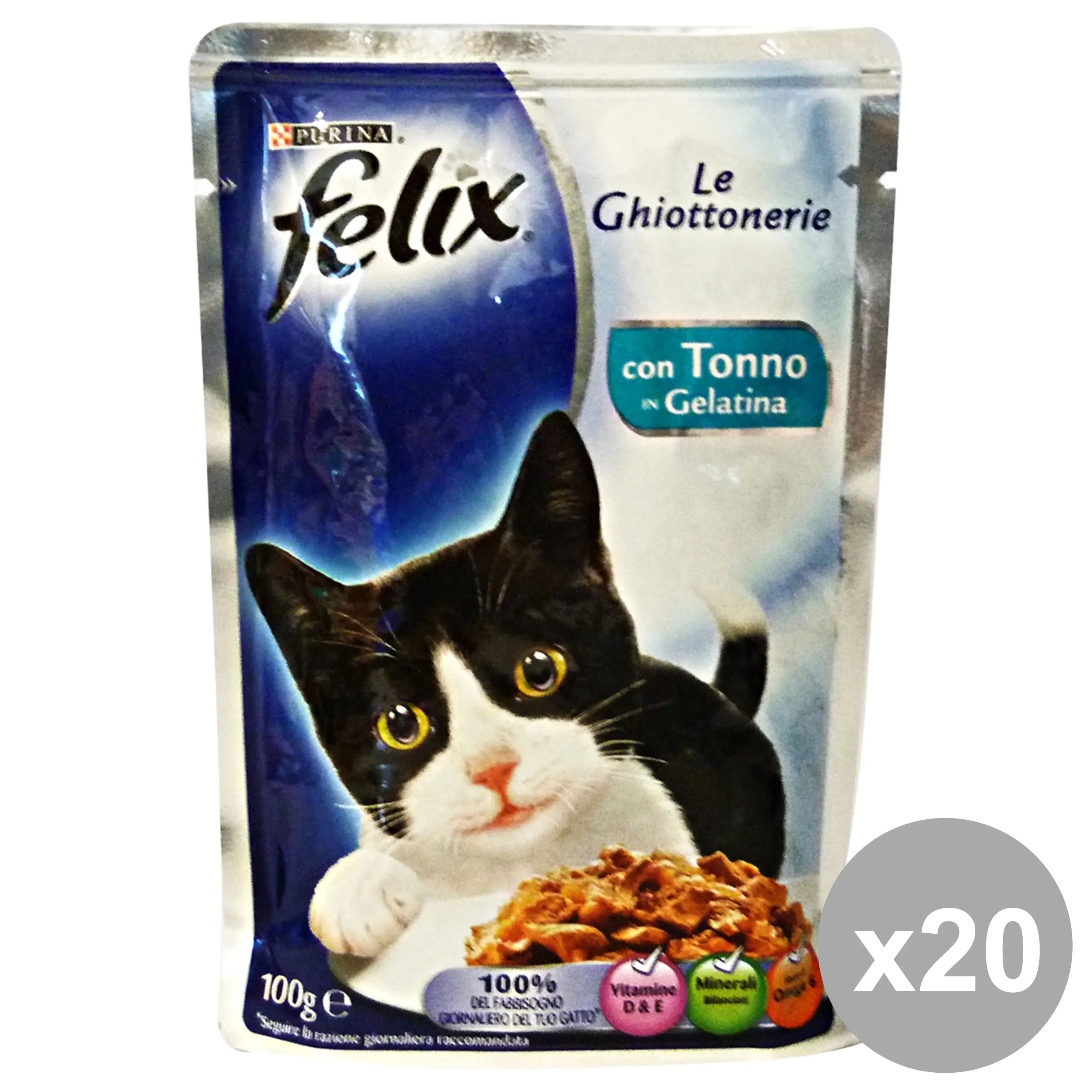 "Set 20 FELIX Le Ghiottonerie Tonno 100 Gr. Bustina Cibo per gatti"