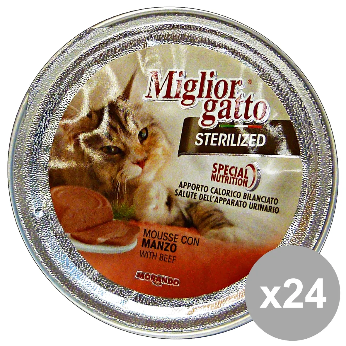 "MIGLIOR GATTO Set 24 Sterilizzati 85 Gr. Mousse Manzo Cibo Per Gatti"