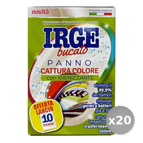 "Set 20 IRGE Acchiappacolore con Igienizzanti x 10 Fogli Detergenti Casa"
