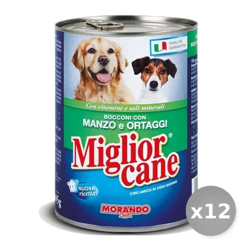 "Set 12 MIGLIOR CANE Barattolo 405 gr Umido Bocconcini Manzo/ortaggi Cibo per Cani"