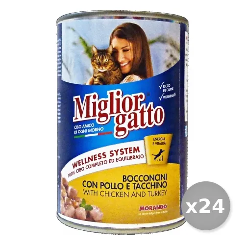 "MIGLIOR GATTO Set 24 405 gr Umido Bocconcini Pollo-Tacchino Cibo Per Gatti"